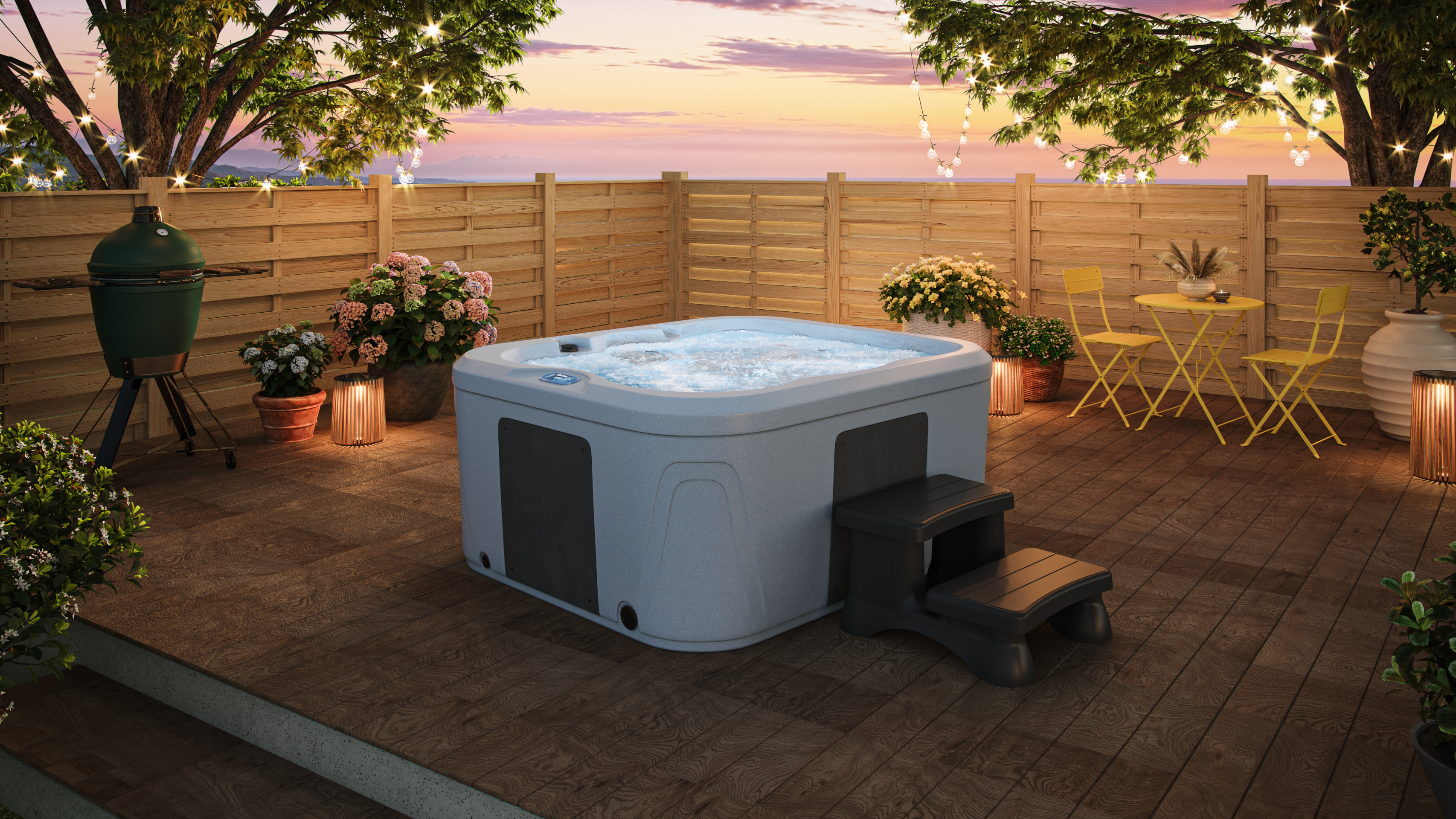 CR1 hot tub in a decorated setting