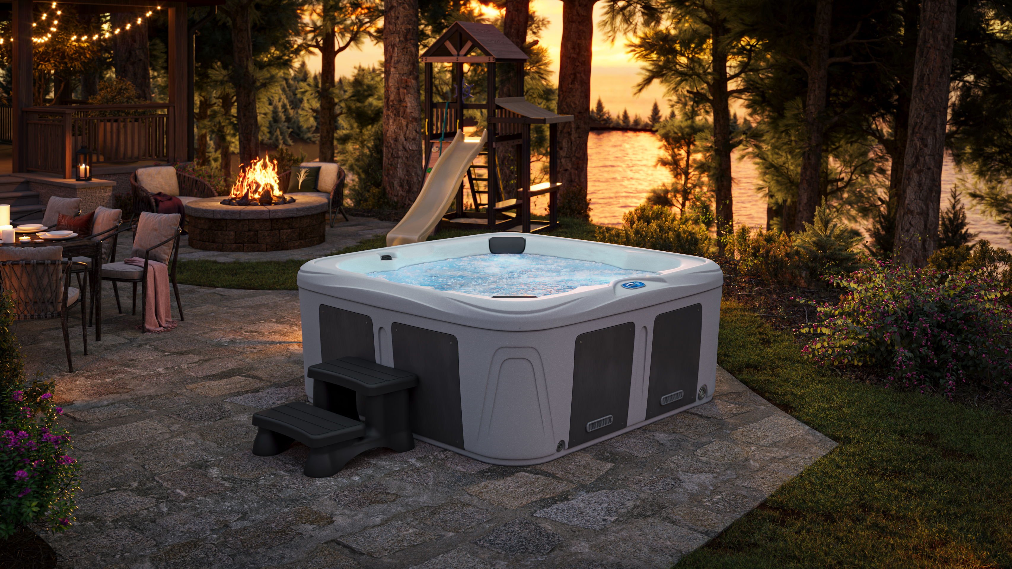 CR2 hot tub in a decorated setting