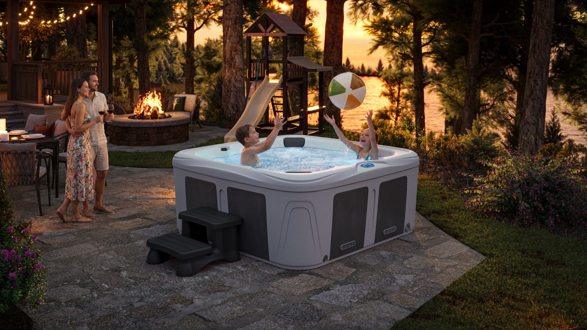 CR2 hot tub with family